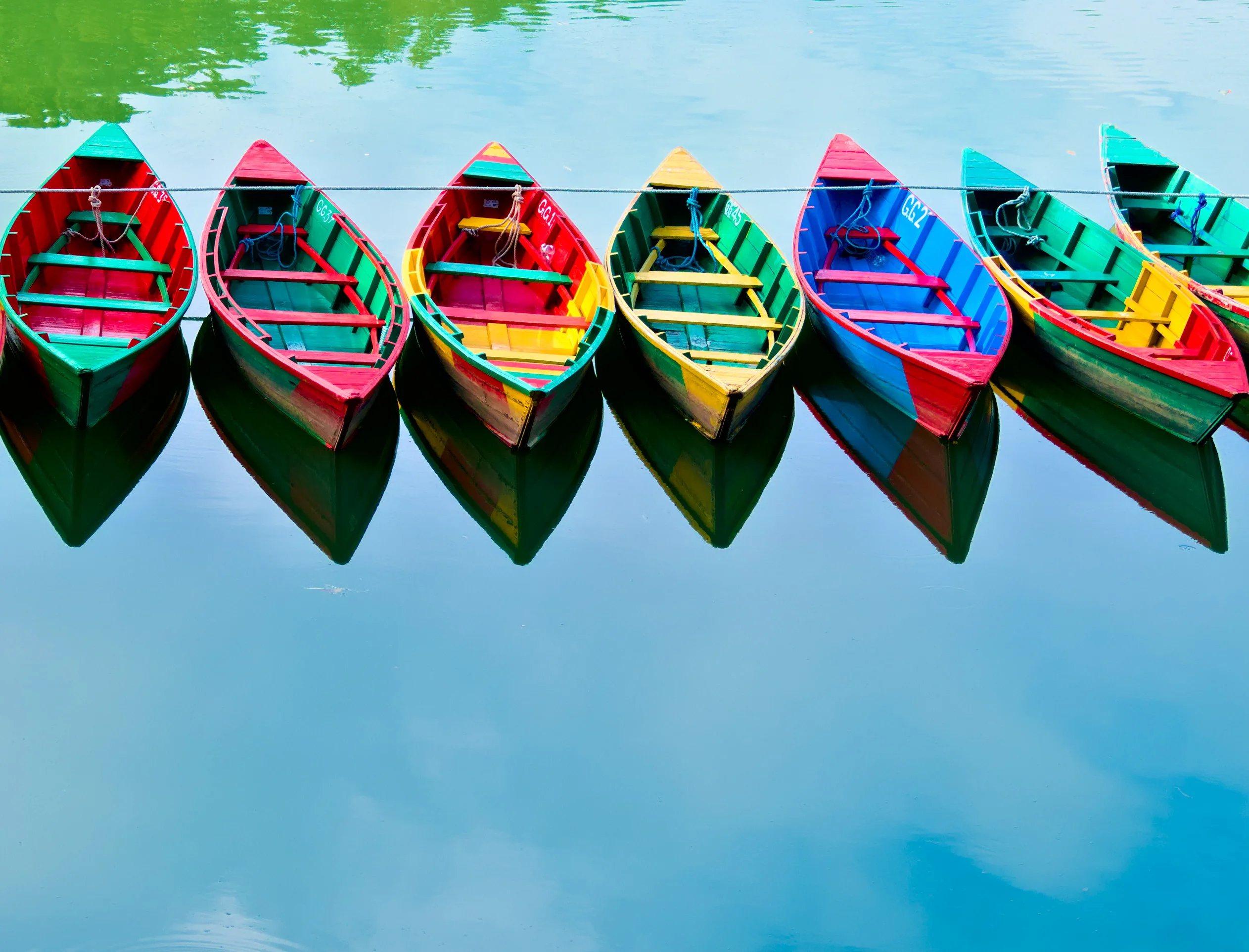 Colorful boats on Phewa Lake